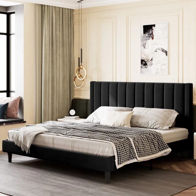 Upholstered Bed — Fluted headboard