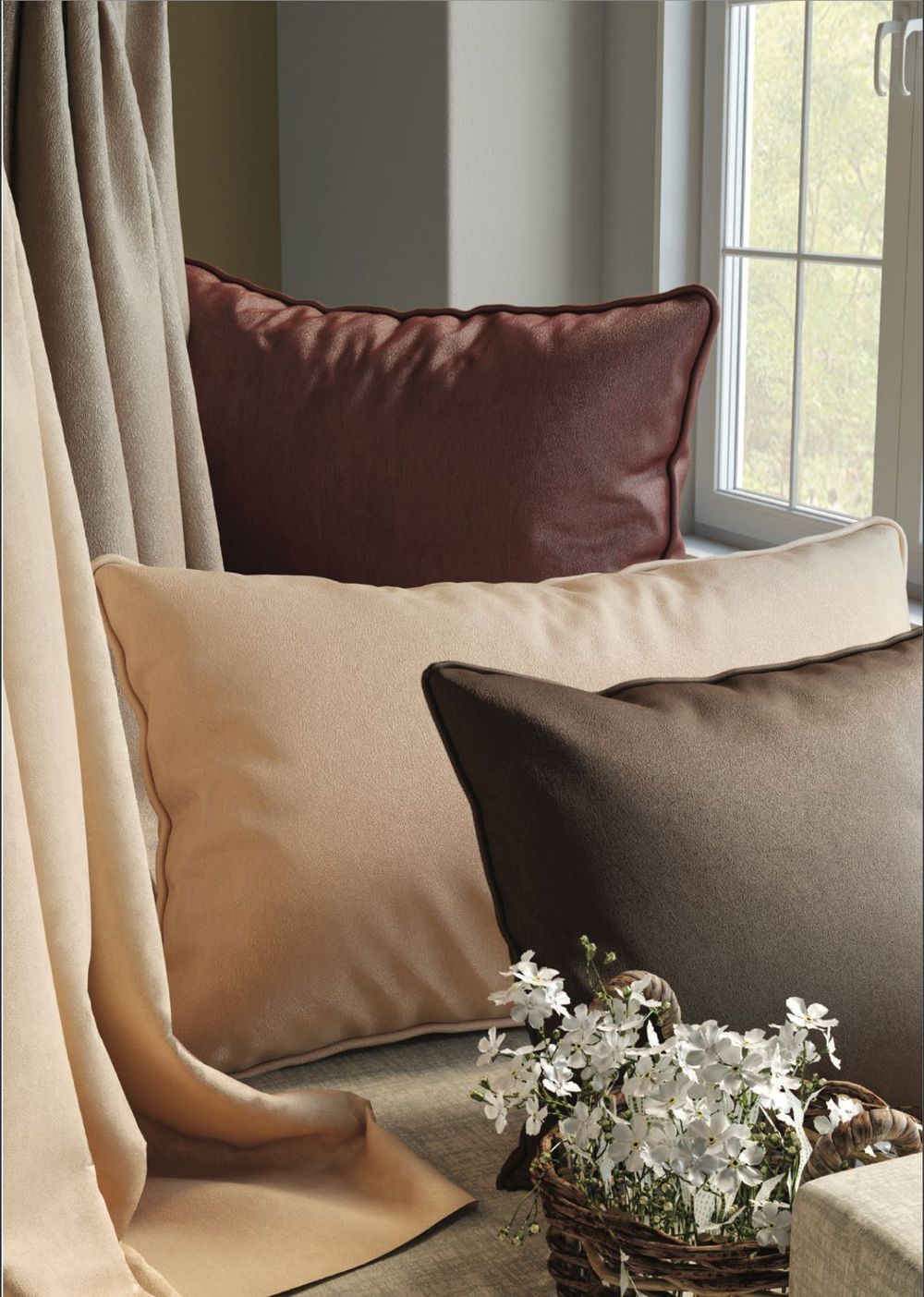 Velvet Cushions — Wine, tan & brown