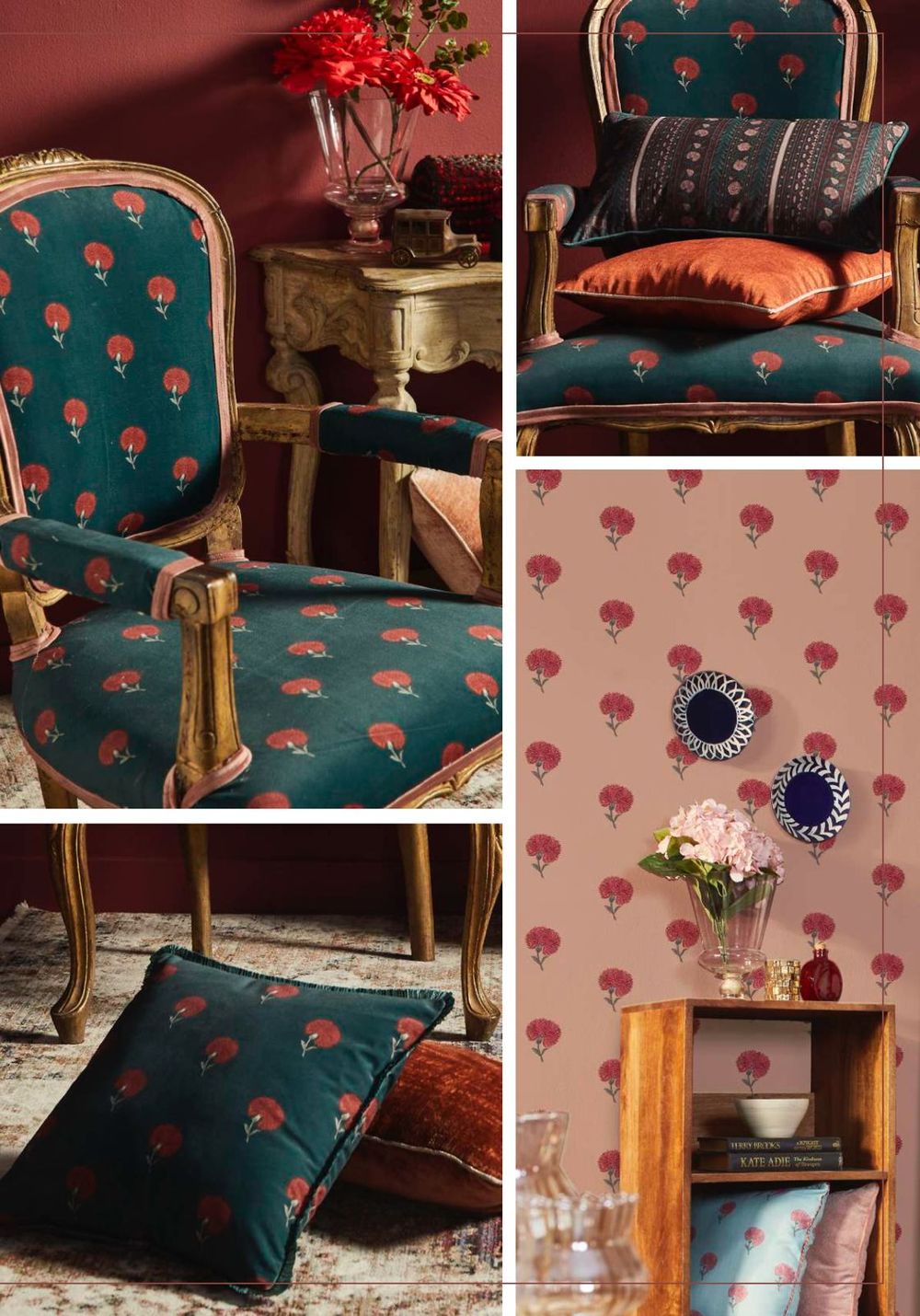 Floral Armchair — Antique frame, velvet upholstery