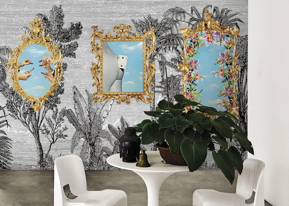 Botanical Mural — Line art with gilt accents